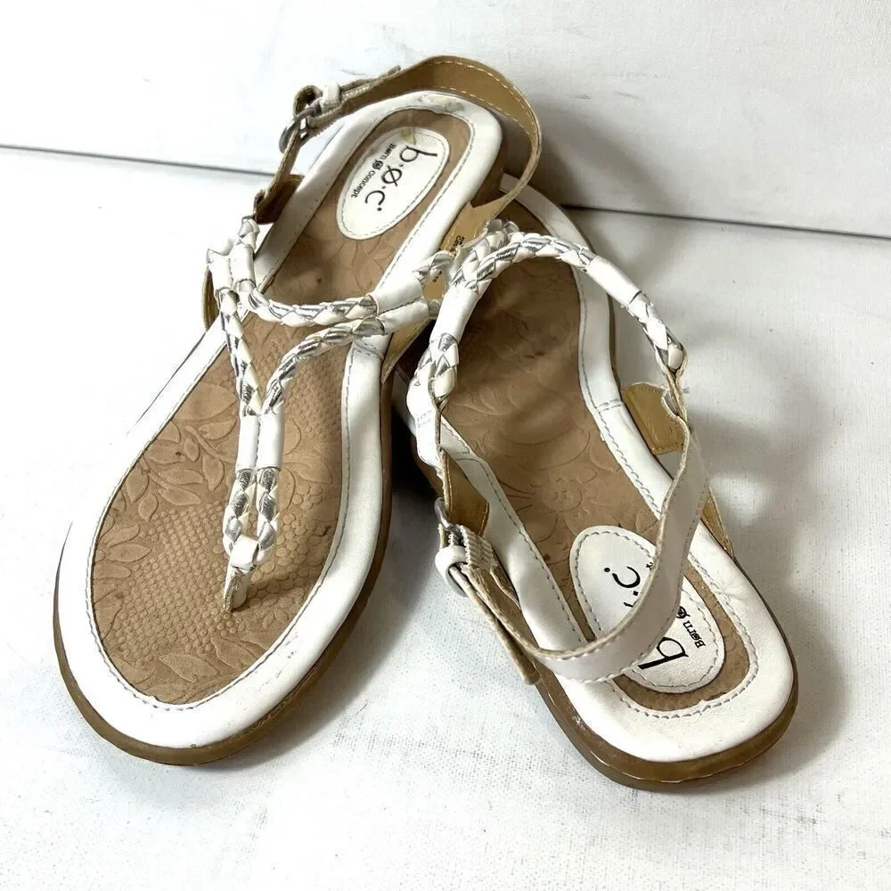 Born b.o.c Sandals Womens Sz 8M White Silver Rope Faux Leather Sling Back Casual